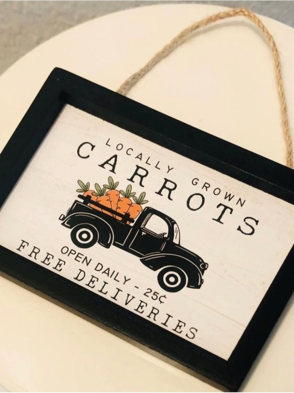 Rustic Black Framed 'Locally Grown Carrots' Wall Sign